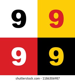 Number 9 sign design template element. Vector. Icons of german flag on corresponding colors as background.