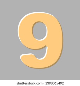 Number 9 sign design template element. Emboss effect with light orange icon on gray background.