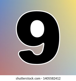 Number 9 sign design template element. Black icon in white shell at pastel color background. Illustration.