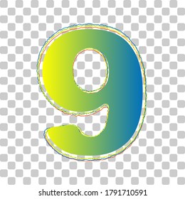 Number 9 sign design template element. Blue to green gradient Icon with Four Roughen Contours on stylish transparent Background. Illustration.