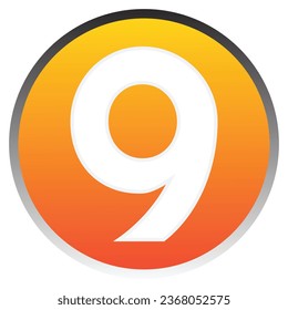 Number 9 sign design template element. Vector. Orange gradient icon on white paper at white background.