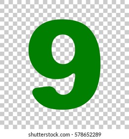 Number 9 sign design template element. Dark green icon on transparent background.