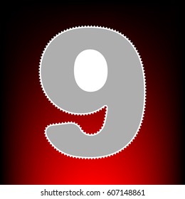Number 9 sign design template element. Postage stam or old photo style on red-black gradient background.