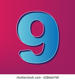 Number 9 sign design template element. Vector. Blue 3d printed icon on magenta background.