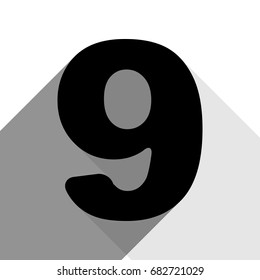 Number 9 sign design template element. Vector. Black icon with two flat gray shadows on white background.
