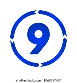 Number 9 sign turn iconvector illustration. flat style