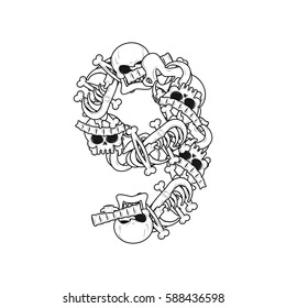 Number 9 skeleton. Bones Font nine . Anatomy of an alphabet symbol. dead ABC sign