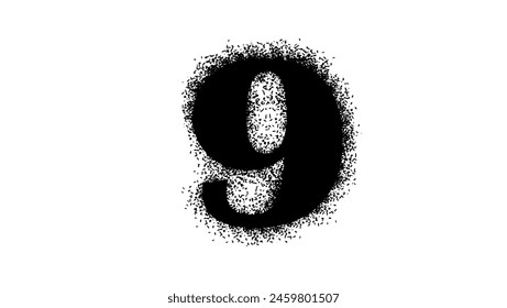 Nummer 9 mit Sprühfarbe Tropfen, schwarze isolierte Silhouette