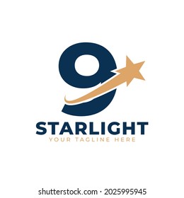 Number 9 with Star Swoosh Logo Design. Suitable for Start up, Logistic, Business Logo Template