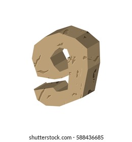 Number 9 stone. Rock font nine . Stones alphabet symbol. rocky crag ABC sign
