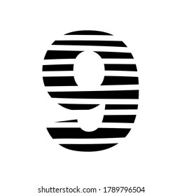 Nummer 9 - gestreifte Schriftart - einzeln, Vektorgrafik
