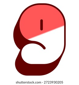 Nummer 9 stilisierte Illustration einer abstrakten rot-weißen Form mit einer markanten gekrümmten Form und fetten Linien.