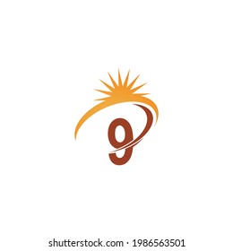 Number 9 with sun ray icon logo design template illustration vector