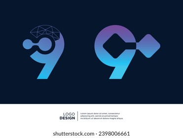 Number 9 tech logo design inspiration.