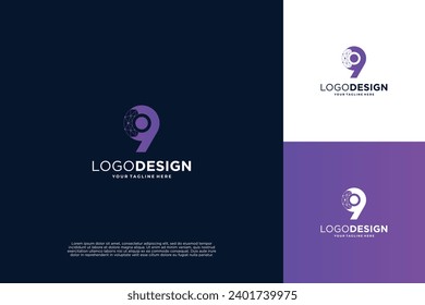 Number 9 technology logo design. Symbol technology, Artificial Intelligence and computer.
