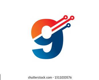 Number 9 technology logo or symbol template design