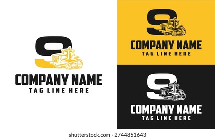 Number 9 Tractor Farming Machine Logo Vector