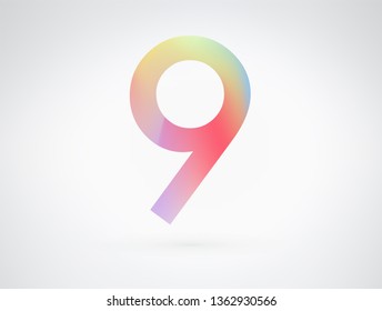 Number 9 vector design font alphabet with Modern dynamic playful flat design and brilliant smooth gradient color. Unique elements for your best design ; logo, font, corporate identity, application 