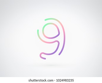 Number 9 vector font alphabet. Playful color dynamic flat design with brilliant smooth gradient for your unique elements design ; logo, headline, corporate identity, application, joyful poster & more