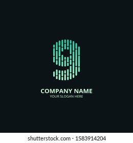 Number 9 vector font alphabet. Stripes Design Inspiration. Colorful logo for your company. Emblem. Creative Symbol. Logotype. Modern style