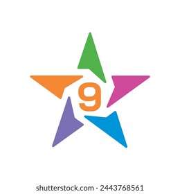 Number 9 vector font alphabet, modern dynamic flat design with brilliant colorful gradient smooth color for your unique elements design ; logo, corporate identity, application, creative poster