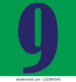 the number "9" in vector form, the color of the number is purple and the background color is green  