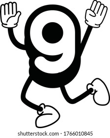 Número 9 Vector, Icono, Animación, Carácter