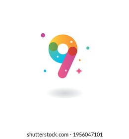 Number 9, Vector icon design template with gradient color