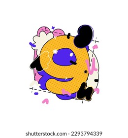 Number 9 vector illustration. Digit with hand drawn shapes and lines. Round playful figures in cartoon graffiti style. Festive set in playful style. Stylized nine