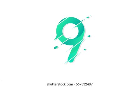Number 9 vector illustration with gradients fill and shadow