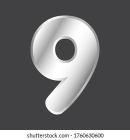 Number 9 vector in silver style. Eps10 vector illustration.