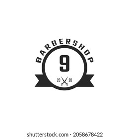 Number 9 Vintage Barber Shop Badge and Logo Design Inspiration