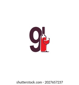 Number 9 with wine bottle icon logo vector template