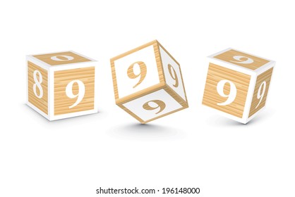 Number 9 wooden alphabet blocks - vector illustration