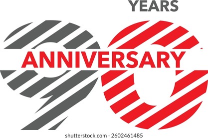 The number 90 for Anniversary Celebration is black and red and the word anniversary red color at the middle.