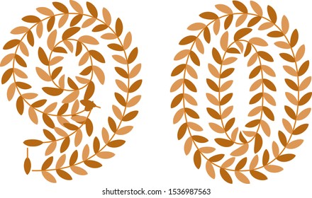Number 9,0 and with brown leaf patterns