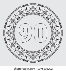 Number 90 with frame mandala coloring book page