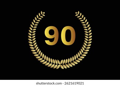 number 90 icon with laurel wreath vector.