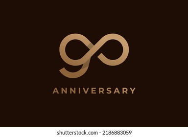 Number 90 Logo, Number 90 with infinity icon combination, can be used for birthday and business logo templates, flat design logo, vector illustration