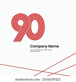 Number 90 modern linear logo, poster, banner, card, print design concept. Vector illustration template