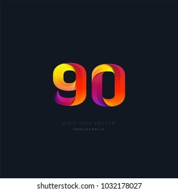 Number 90 ninety multi colour digit icon vector template.
