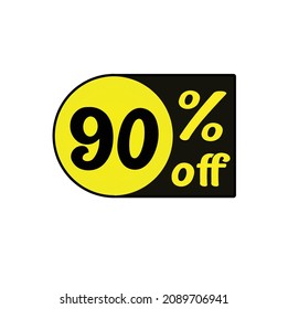 Number 90 % off, discount for stores, discount icons to place on websites in yellow and black, original art