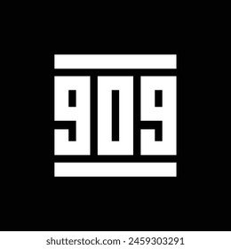 Number 909 logo design template elements, white on black background, square shape typography