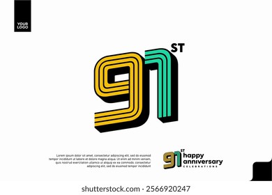 Number 91 logo icon design, 91st birthday logo number, anniversary 91