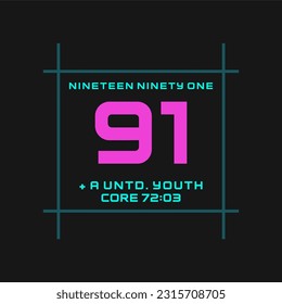 Nummer 91, moderner Typografie-Slogan. abstrakte Design-Vektorgrafik für Print-T-Shirt, Hintergrund, Typografie, Poster usw. 