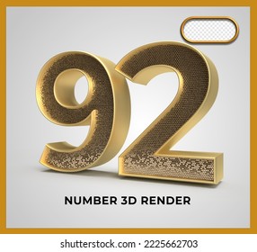number 92 gold style 3D render luxury