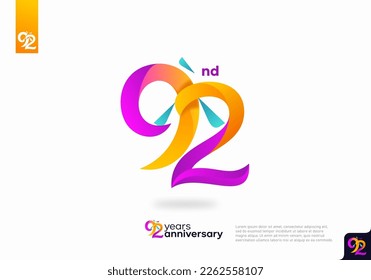 Diseño del icono del logo número 92, número del logo 92 de cumpleaños, 92 aniversario.