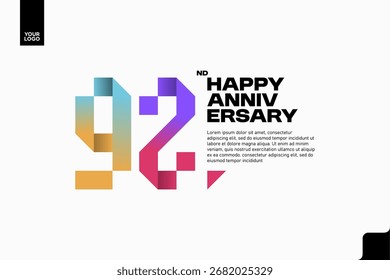 Number 92 logo icon design, 92nd birthday logo number, anniversary 92