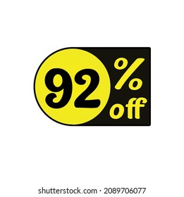 Number 92 % off, discount for stores, discount icons to place on websites in yellow and black, original art.