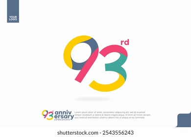Número 93 diseño de icono de logotipo, número de logotipo de cumpleaños 93, aniversario 93